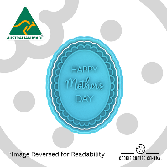 Happy Mother's Day Scalloped Oval Cookie Cutter and Embosser - 7.5cm x 5.7cm