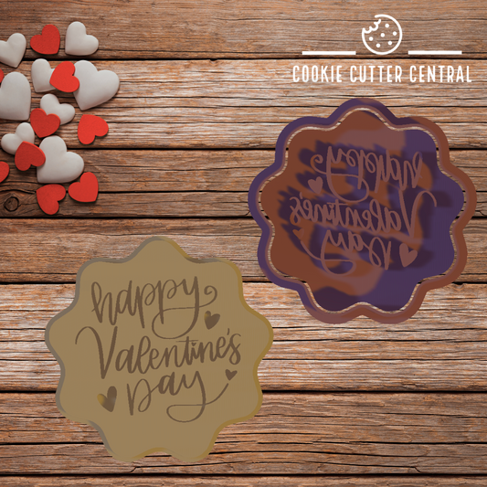 Happy Valentine's Day Wavy Cookie Cutter and Embosser - 7.8cm x 7.9cm