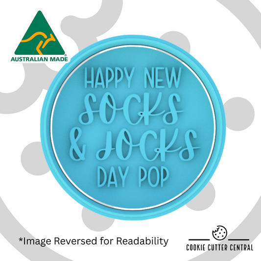 Happy New Socks & Jocks Day Pop Cookie Cutter and Embosser - 6.5cm Round