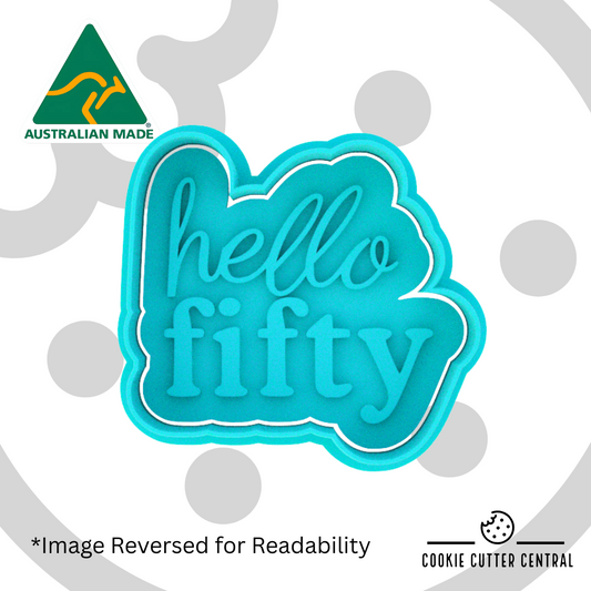 Hello Fifty Cookie Cutter and Embosser - 6.4cm x 6.9cm
