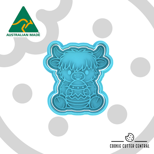 Highland Cow with Easter Egg Cookie Cutter and Embosser - 6.9cm x 6.4cm