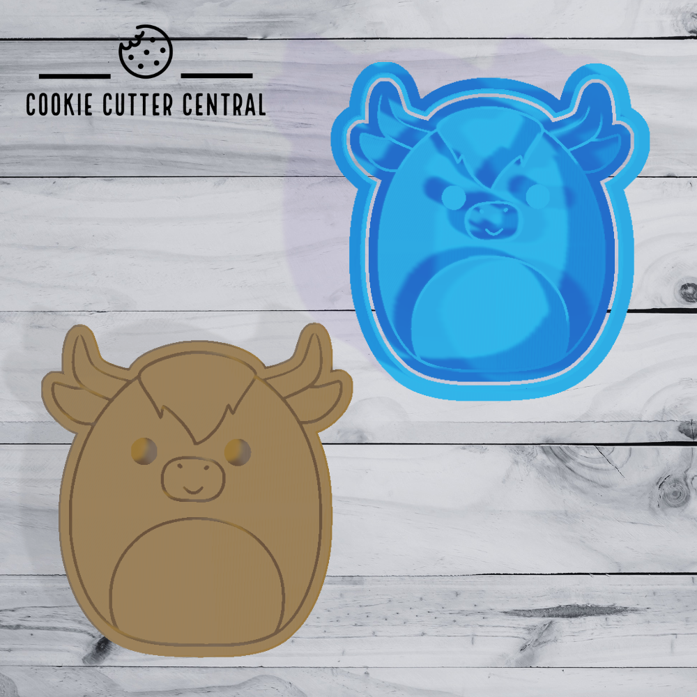 Highland Cow Squishmallow Cookie Cutter and Embosser 7.8cm x 7.3cm