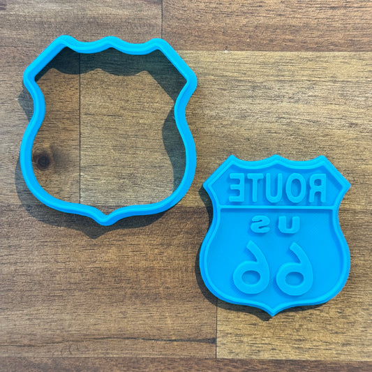Route 66 Sign Cookie Cutter and Embosser - 6.7cm x 6.2cm