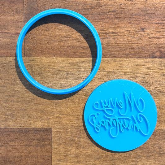 Merry Christmas Cookie Cutter and Embosser - 6.5cm Round