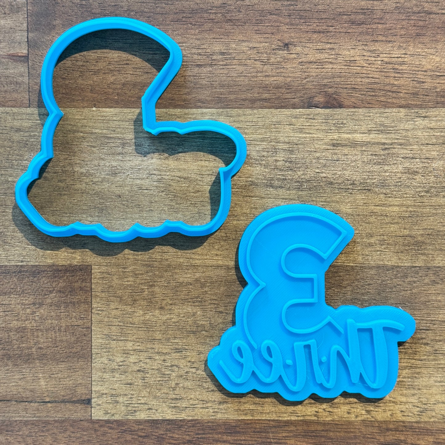 Number 3 with Cursive Number Text Cookie Cutter and Embosser - 8cm x 8.4cm