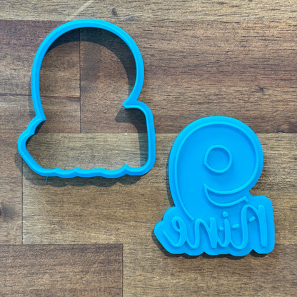 Number 9 with Cursive Number Text Cookie Cutter and Embosser - 8cm x 6.8cm