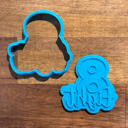 Number 8 with Cursive Number Text Cookie Cutter and Embosser - 8cm x 7.8cm