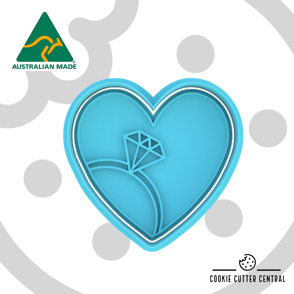 Heart with Diamond Ring Cookie Cutter and Embosser - 6.7cm x 7cm