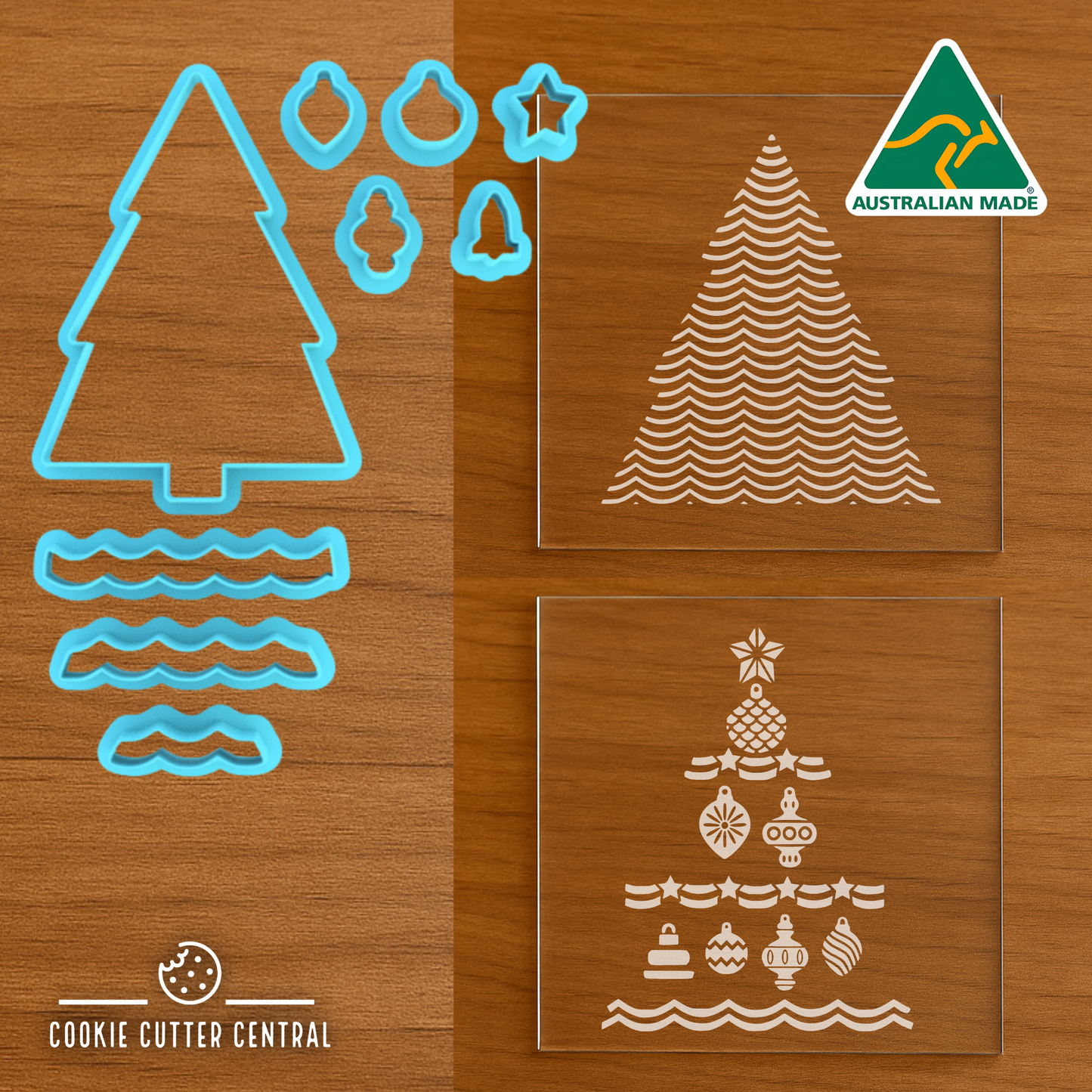Layered Christmas Tree Cookie Cutter and Acrylic Debosser Set - 6.4cm x 9cm