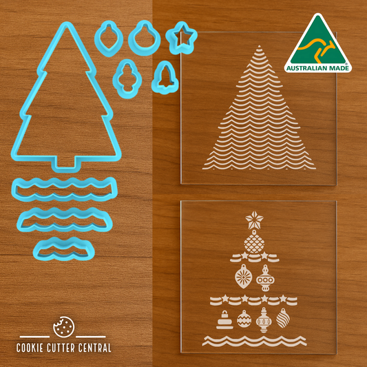 Layered Christmas Tree Cookie Cutter and Acrylic Debosser Set - 6.4cm x 9cm