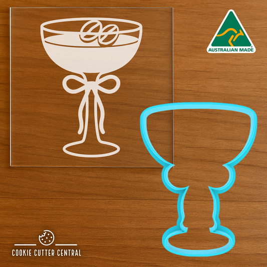 Martini Glass with Bow Cookie Cutter and Acrylic Debosser - 9cm x 6.6cm