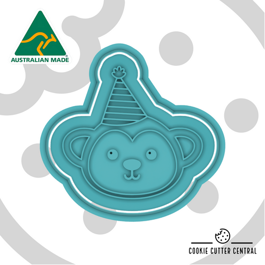 Monkey with Party Hat Cookie Cutter and Embosser - 7.4cm x 7.7cm