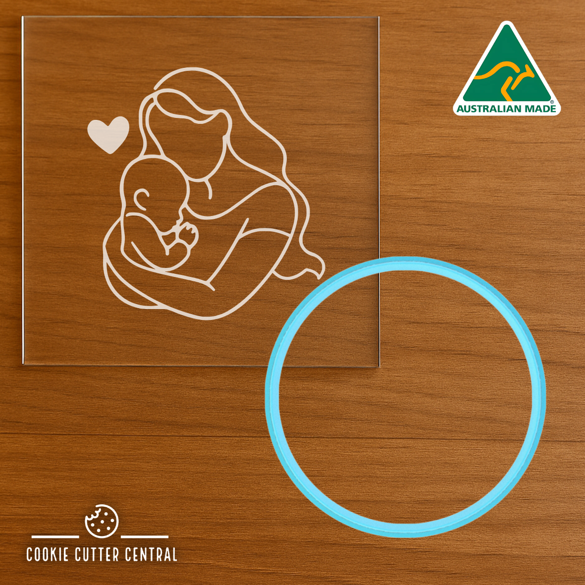 Mother and Baby Cookie Cutter and Acrylic Debosser - 7.5cm Round
