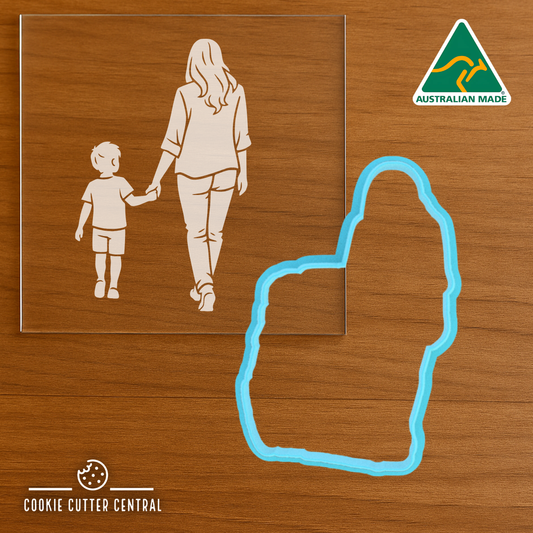 Mother and Little Boy Cookie Cutter and Acrylic Debosser - 8.7cm x 5.9cm