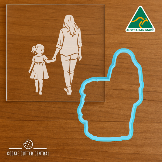 Mother and Little Girl Cookie Cutter and Acrylic Debosser - 8.6cm x 5.9cm