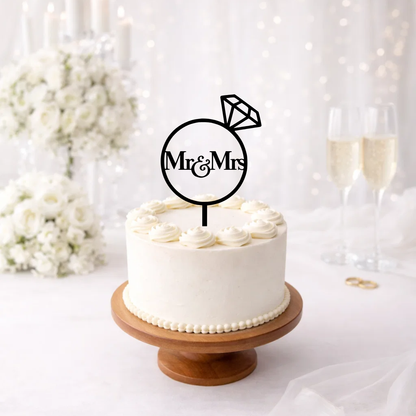 Mr & Mrs Diamond Ring Cake Topper - 15cm