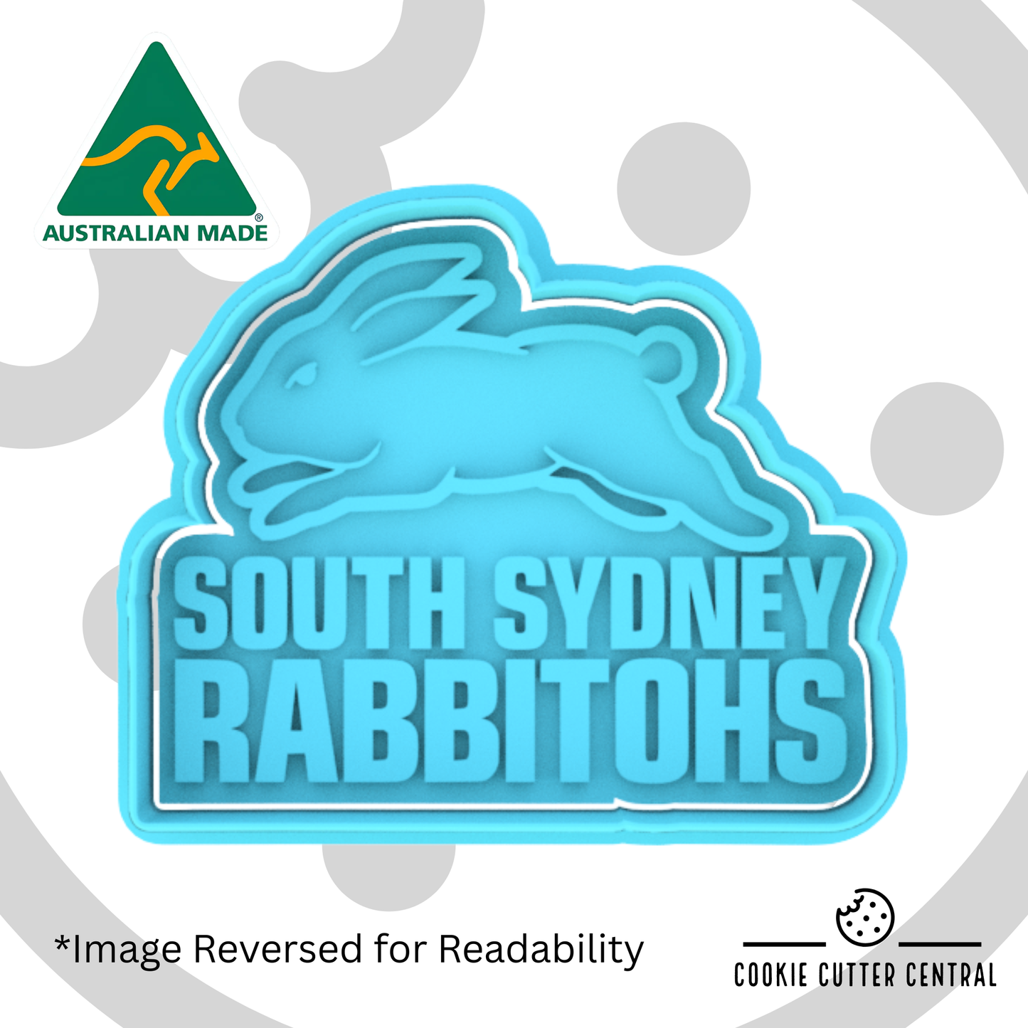 NRL South Sydney Rabbitohs Cookie Cutter and Embosser 6.8cm x 8.3cm