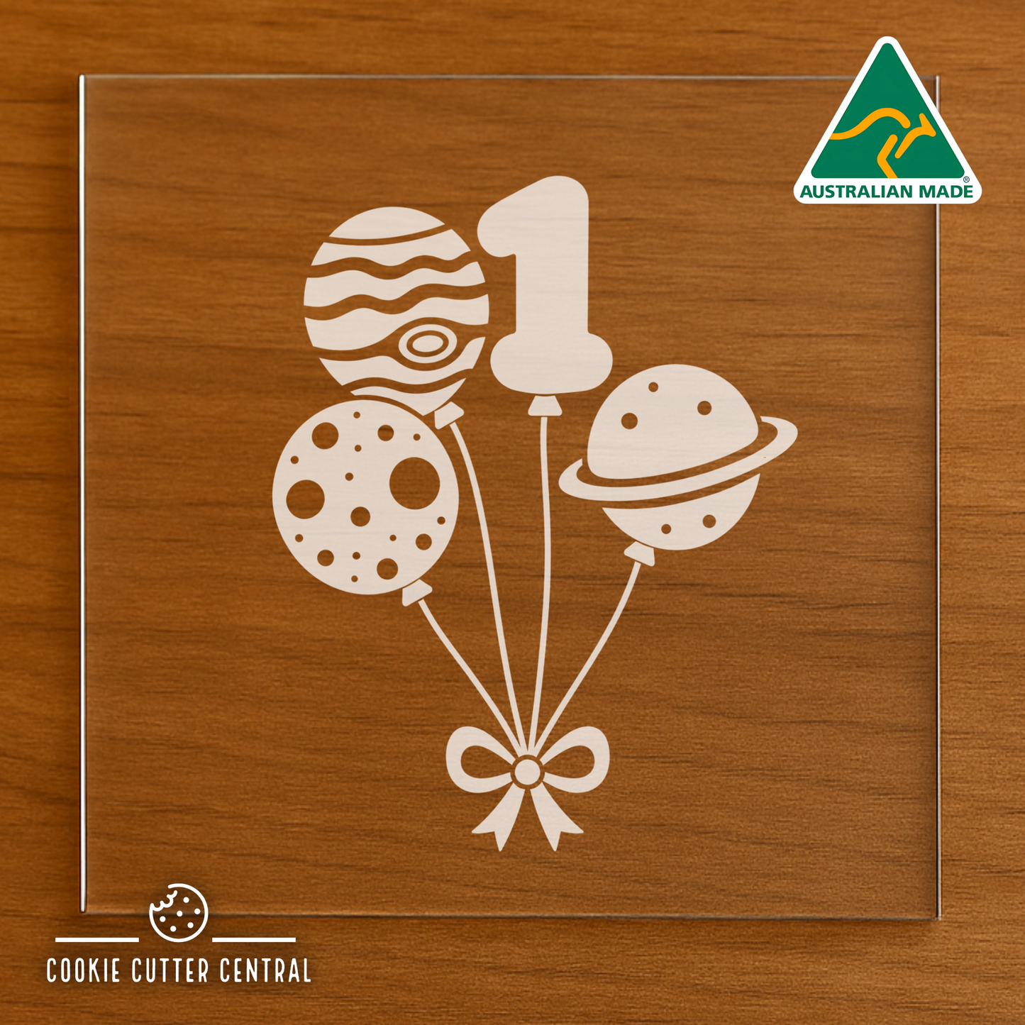 Number 1 - Space Balloons Cutter and Acrylic Debosser - 8.4cm x 6.7cm
