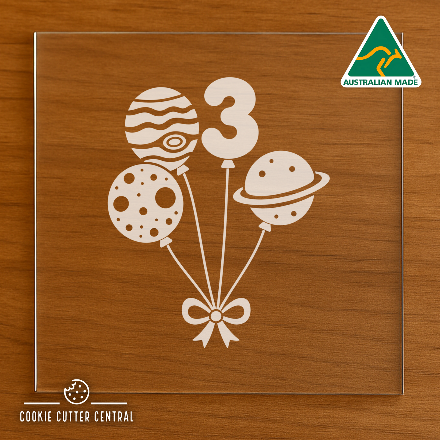 Number 3 - Space Balloons Cutter for Acrylic Debosser - 8.1cm x 6.8cm