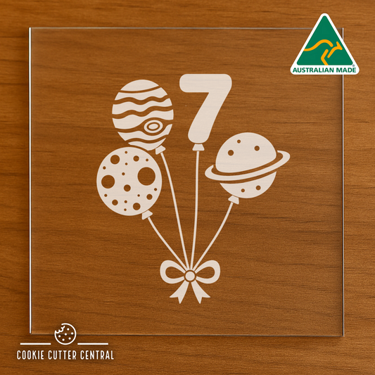 Number 7 - Space Balloons Cutter for Acrylic Debosser - 8cm x 6.9cm