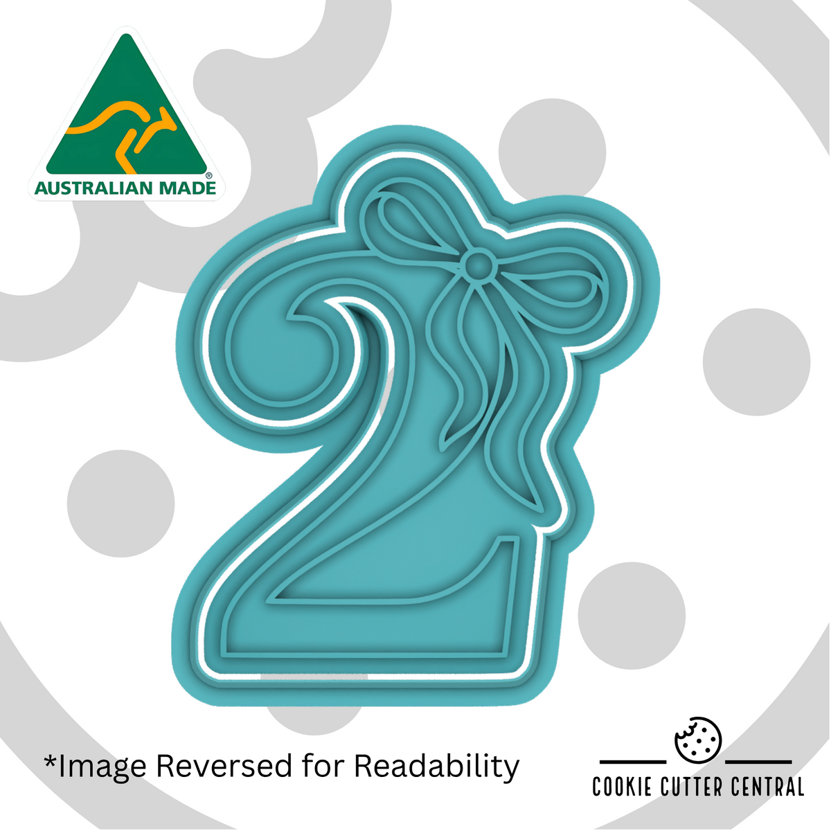 Number 2 with Bow Cookie Cutter and Embosser - 7.9cm x 6.5cm