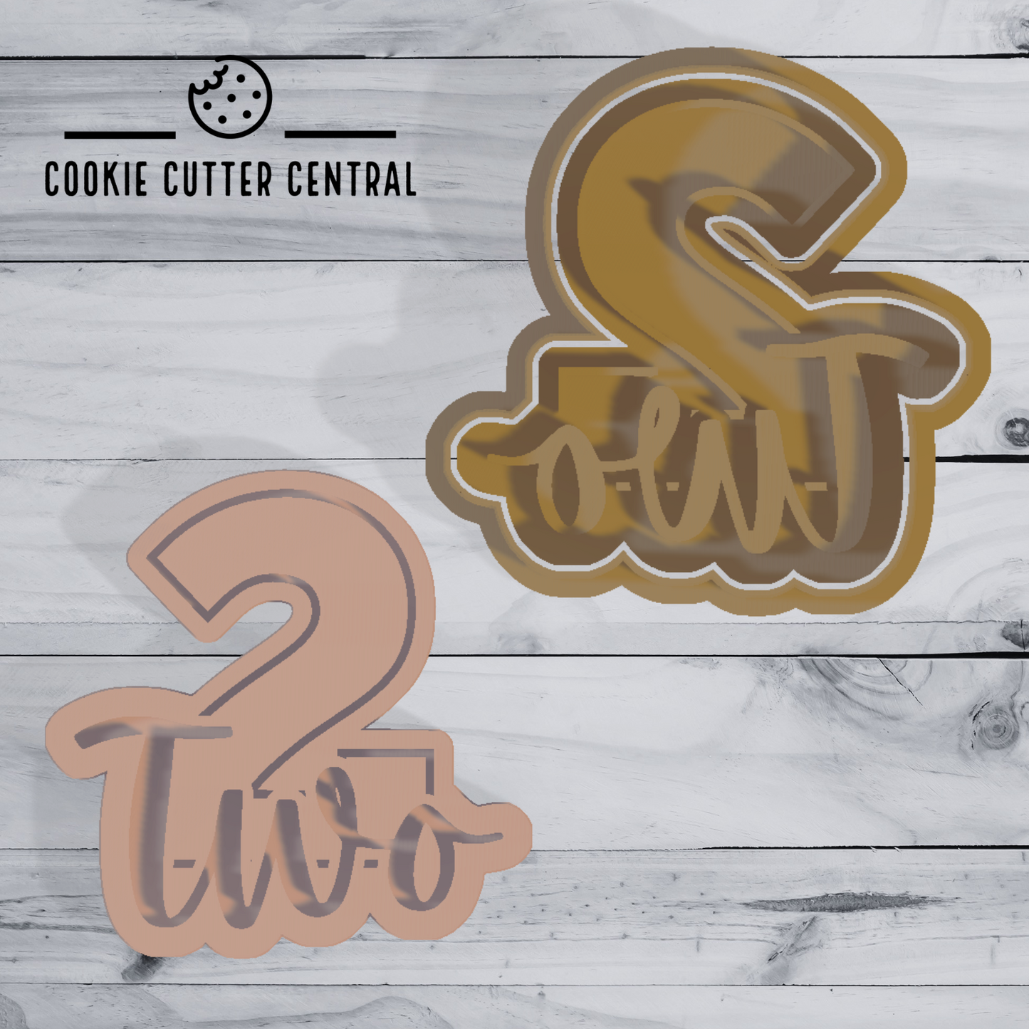 Number 2 with Cursive Number Text Cookie Cutter and Embosser - 8cm x 8cm