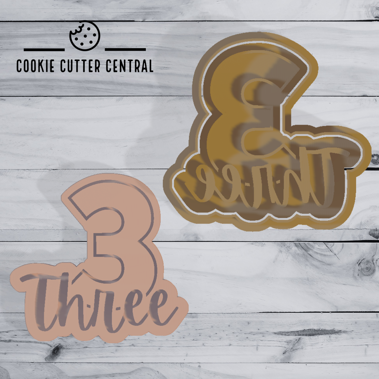 Number 3 with Cursive Number Text Cookie Cutter and Embosser - 8cm x 8 ...