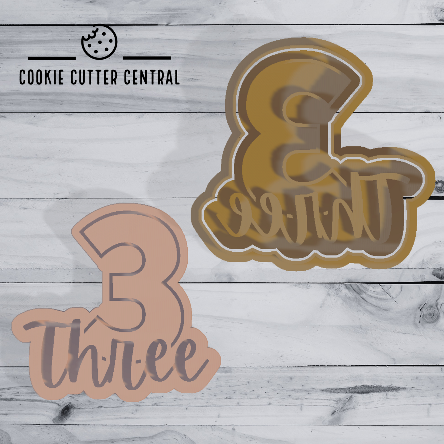 Number 3 with Cursive Number Text Cookie Cutter and Embosser - 8cm x 8.4cm