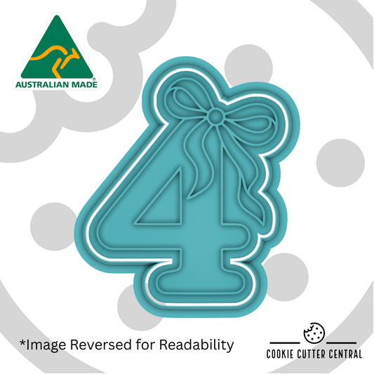 Number 4 with Bow Cookie Cutter and Embosser -  7.9cm x 6.7cm