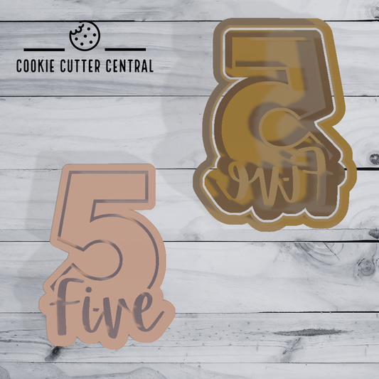 Number 5 with Cursive Number Text Cookie Cutter and Embosser - 8cm x 5.9cm