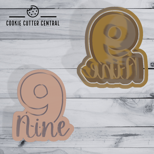 Number 9 with Cursive Number Text Cookie Cutter and Embosser - 8cm x 6.8cm