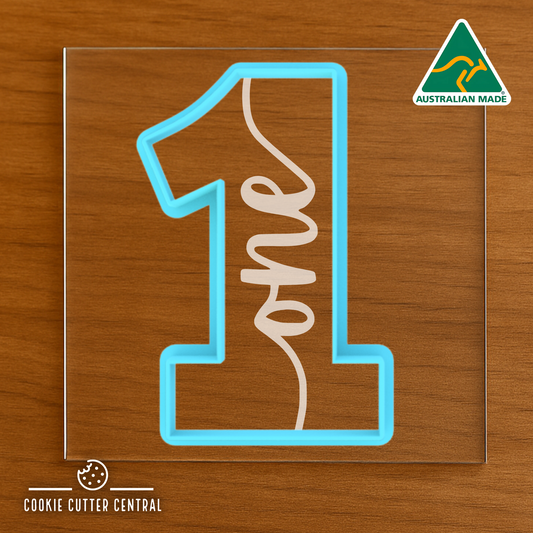 Number One First Birthday Cookie Cutter and Acrylic Debosser - 9cm x 5.8cm
