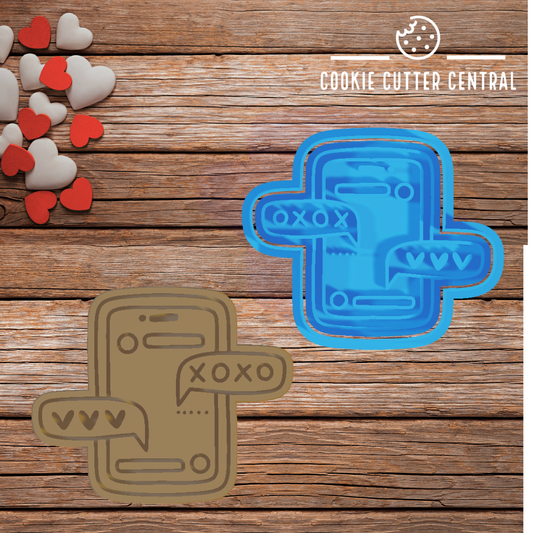 Phone Love Message Cookie Cutter and Embosser 7.5cm x 9cm