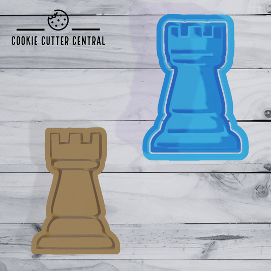 Chess Rook Piece Cookie Cutter and Embosser - 8.2cm x 5.6cm