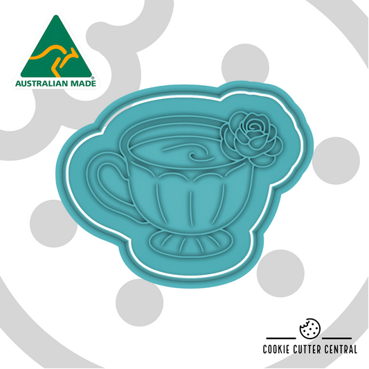 Rose Tea Cup Cookie Cutter and Embosser - 7cm x 8.9cm
