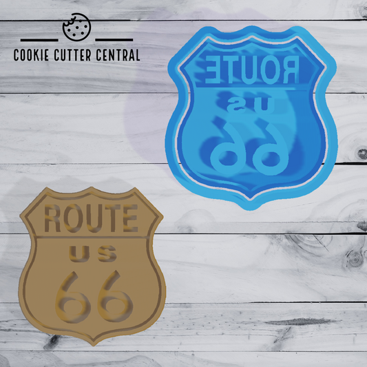 Route 66 Sign Cookie Cutter and Embosser - 6.7cm x 6.2cm