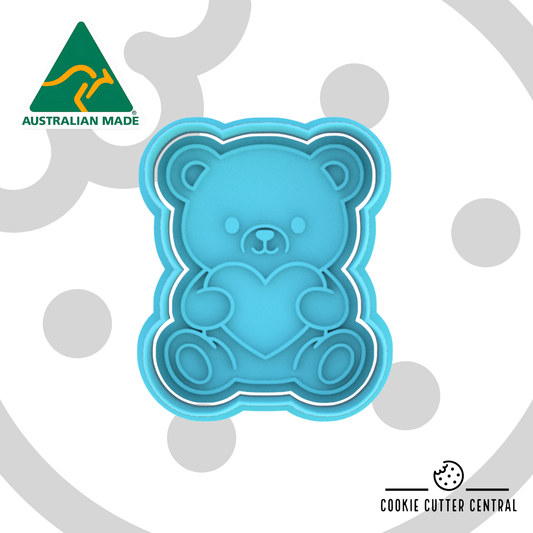 Teddy Bear with Love Heart Cookie Cutter and Embosser - 6.9cm x 5.7cm