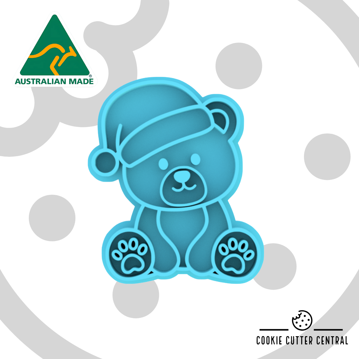 Teddy Bear with Santa Hat Cookie Cutter and Embosser - 7.3cm x 6.2cm
