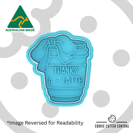 Thanks a - Latte Cup with Bow Cookie Cutter and Embosser - 8.4cm x 7.3cm