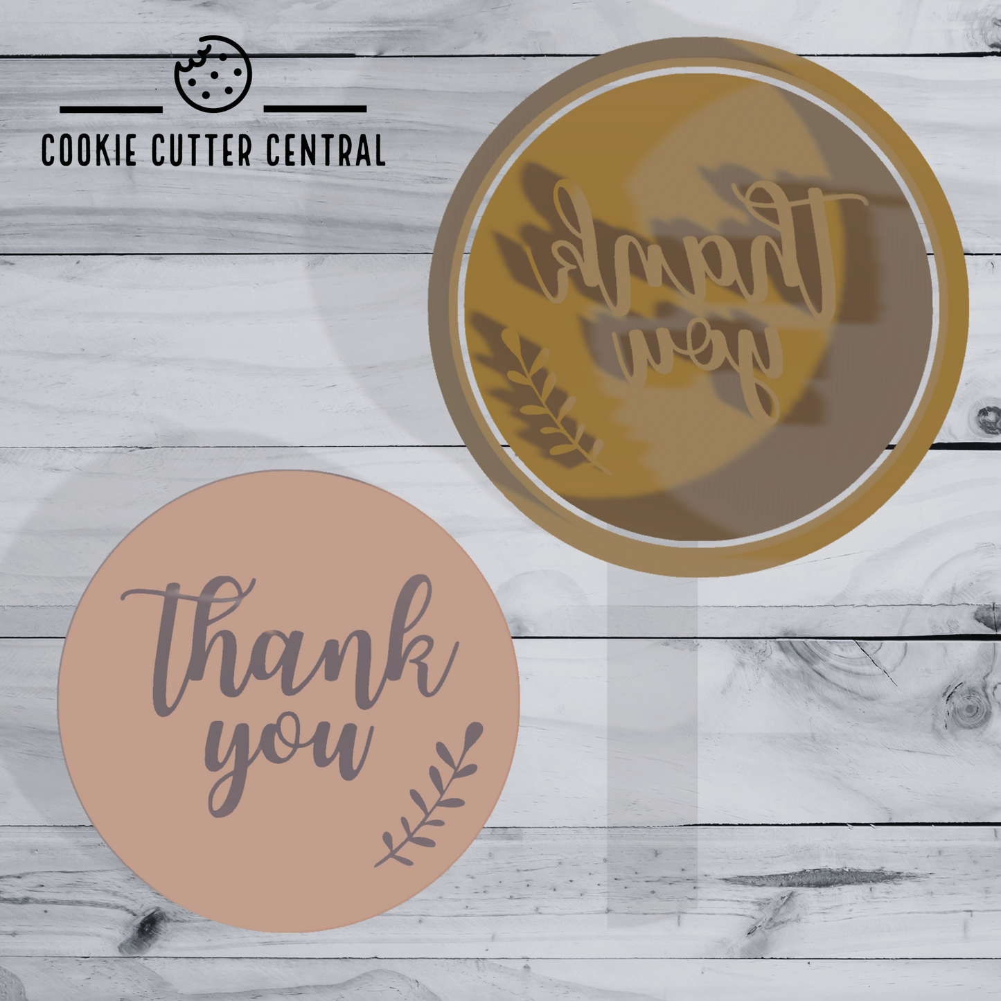Thank You with Leaf Cookie Cutter and Embosser - 6.5cm Round