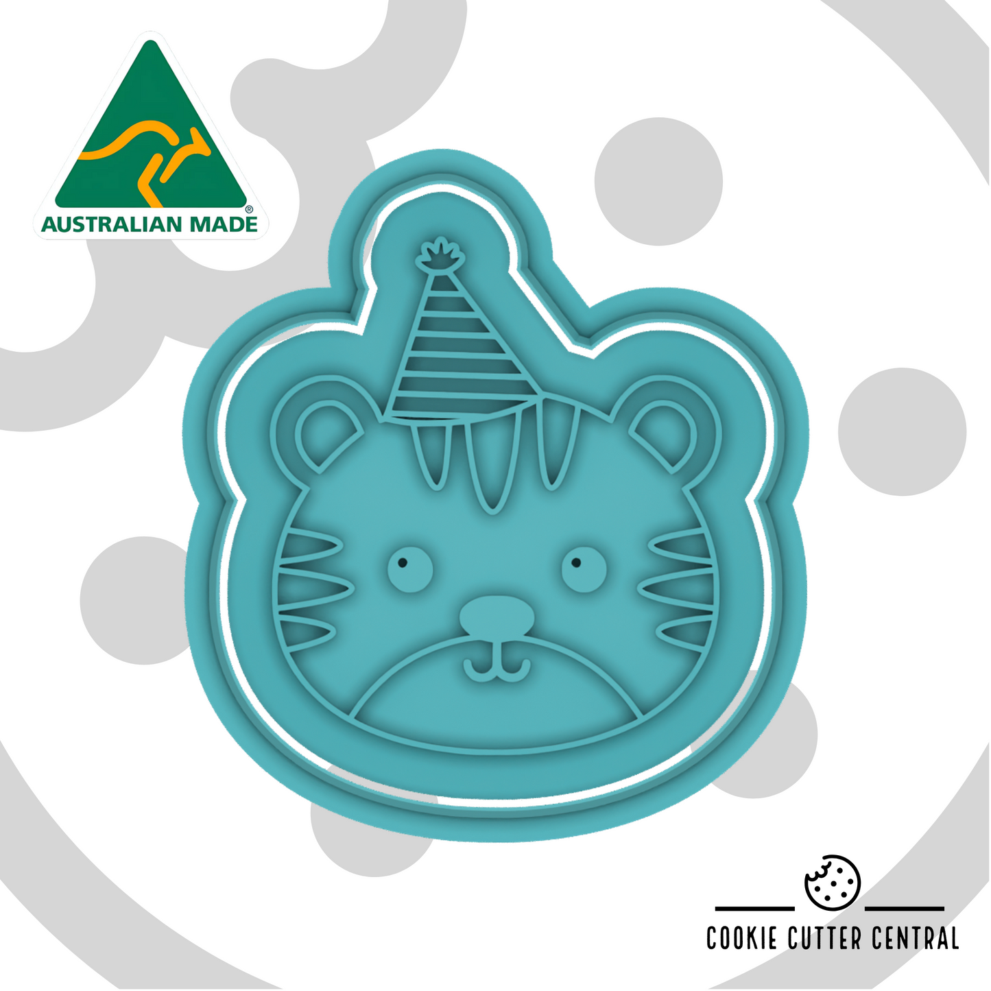 Tiger with Party Hat Cookie Cutter and Embosser - 7.1cm x 6.3cm
