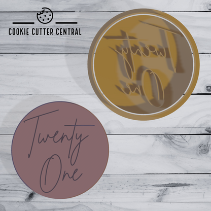 Twenty One (21st Birthday) Cookie Cutter and Embosser - 7.5cm Round