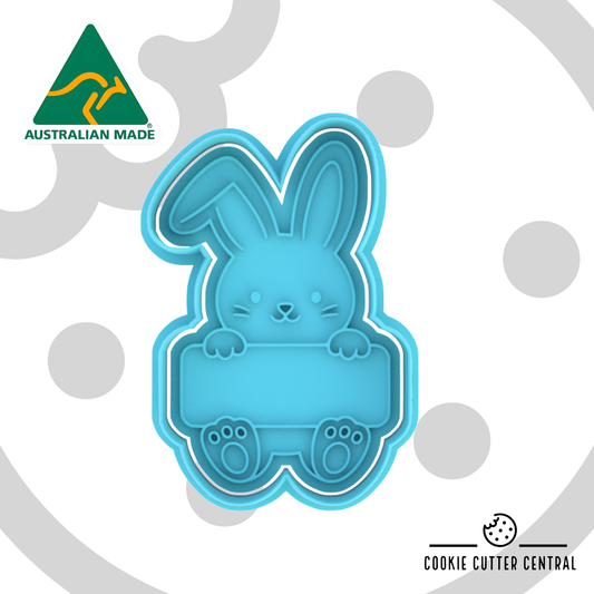 Cute Easter Bunny Name Plaque Cookie Cutter and Embosser - 9.3cm x 6.5cm