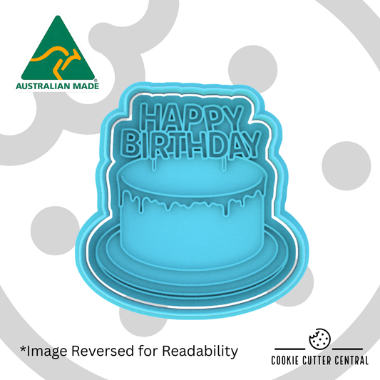 Cake with Happy Birthday Banner Cookie Cutter and Embosser - 7.7cm x 7.5cm