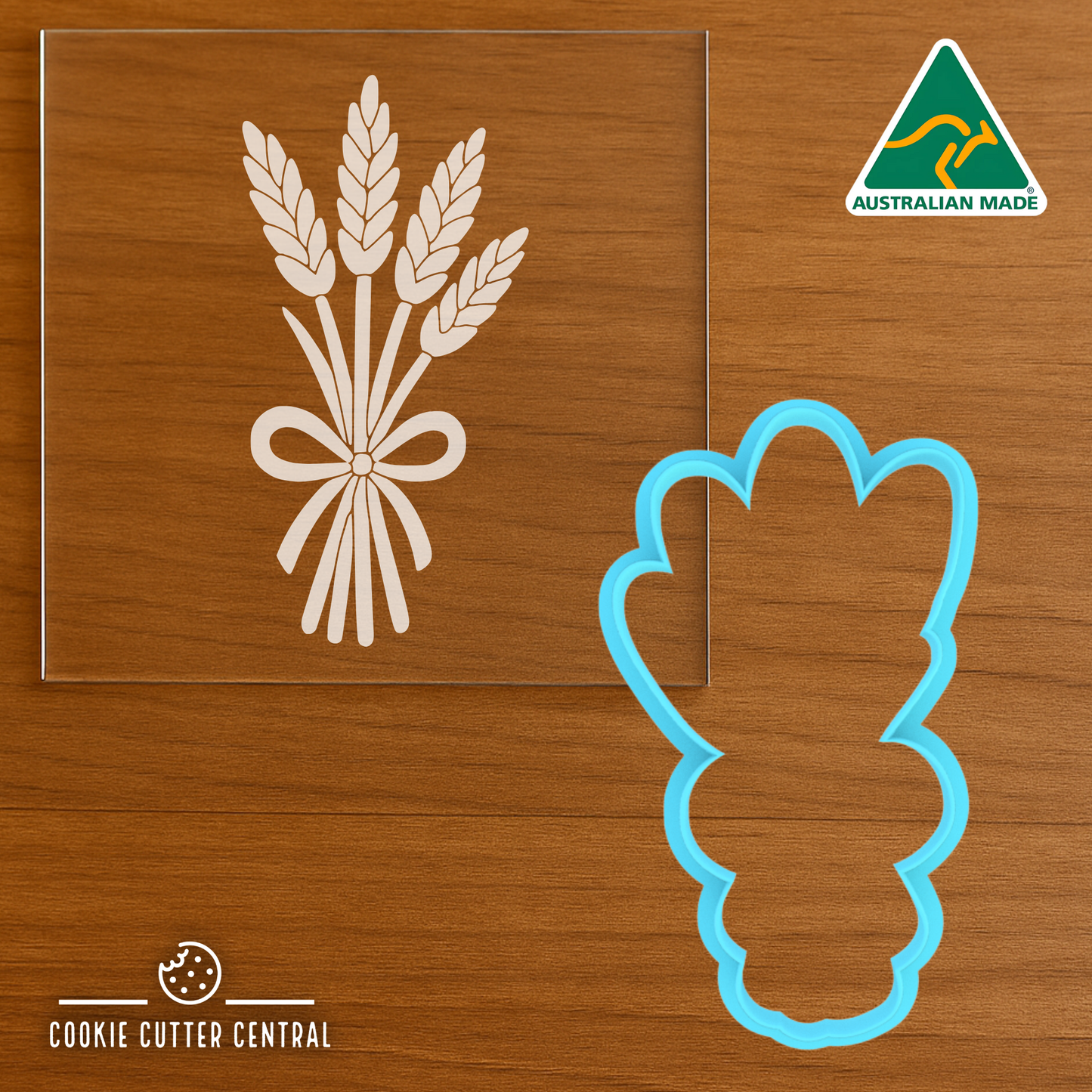Wheat with Bow Cookie Cutter and Acrylic Debosser - 9.5cm x 5.2cm