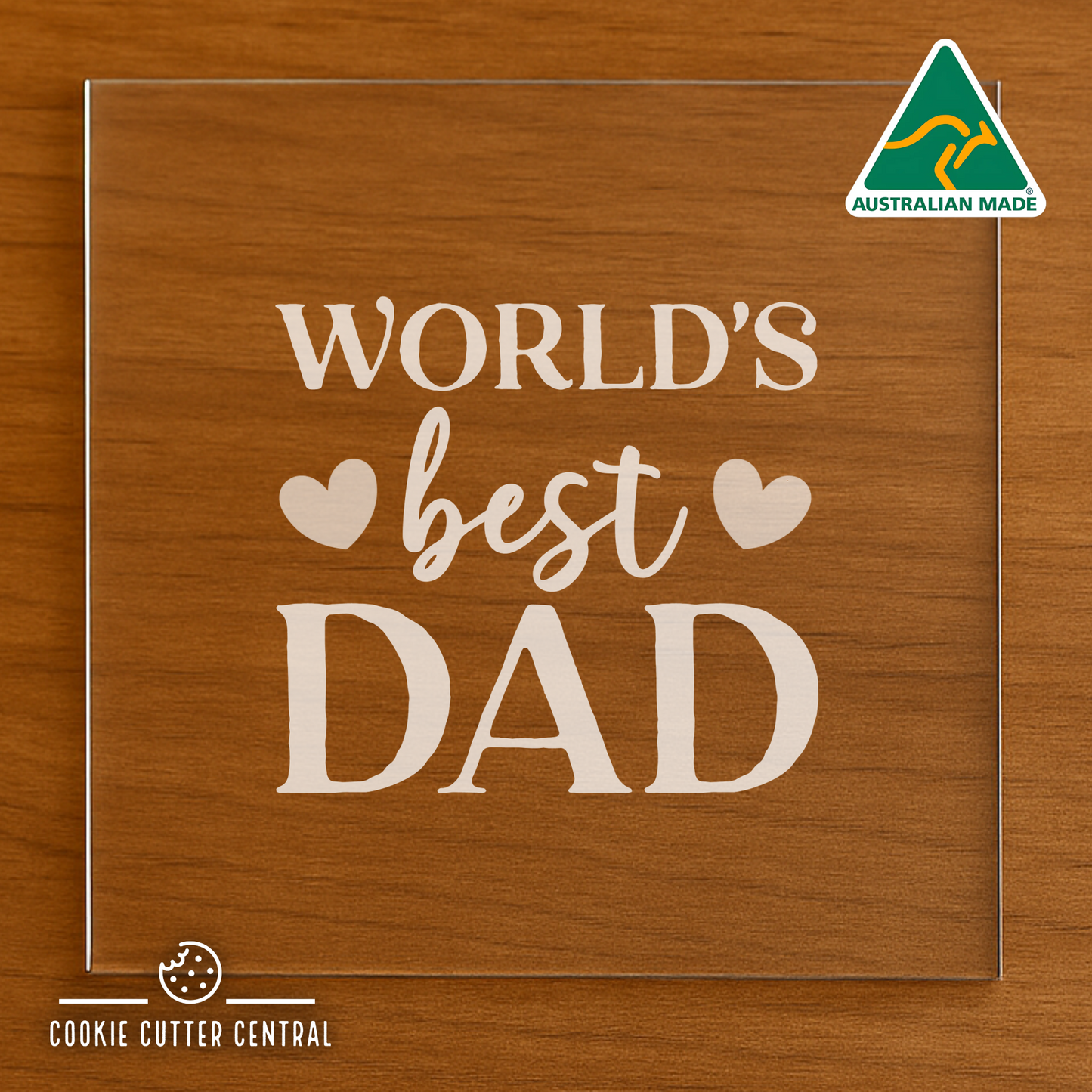 World's Best Dad Cookie Cutter and Acrylic Debosser - 6.3cm x 7cm