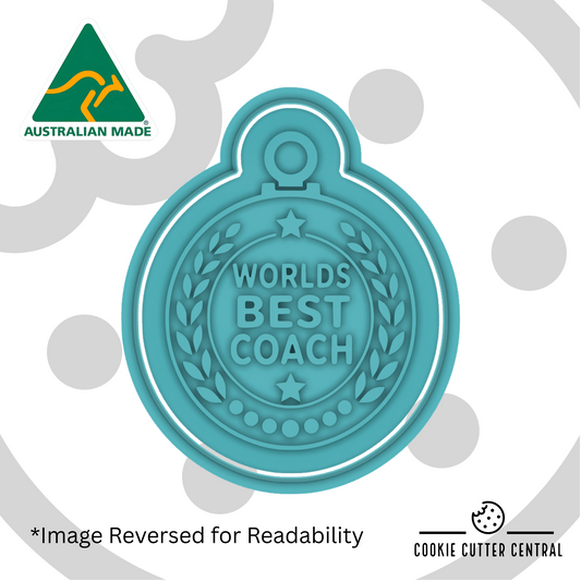 World's Best Coach Medal Cookie Cutter and Embosser - 8.8cm x 7.2cm
