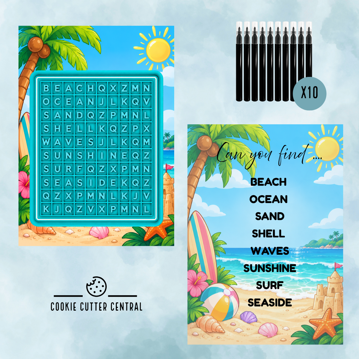Beach Theme Word Search Cookie Activity Set - Starter bundle