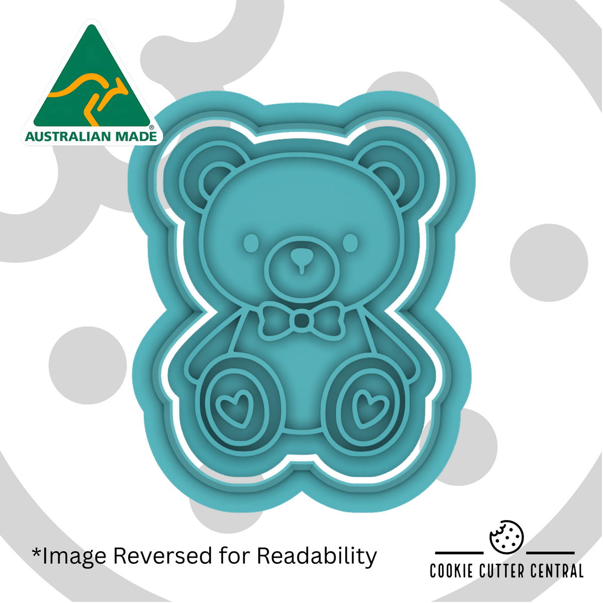 Bear Mini Cookie Cutter and Embosser - 5cm, featuring a teddy bear with a bow tie and heart details