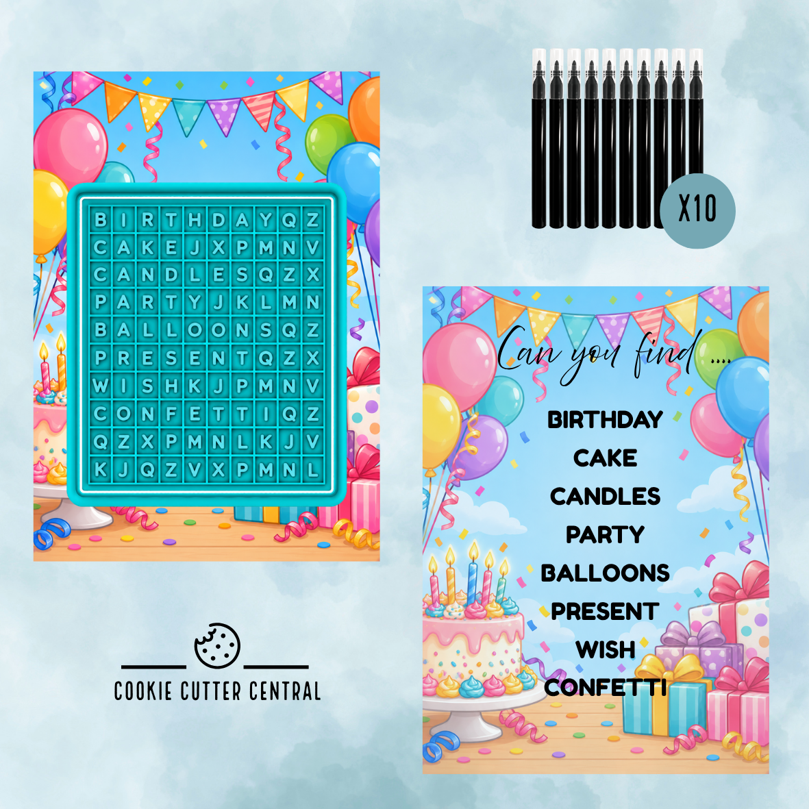 Birthday Theme Word Search Cookie Activity Set - Starter bundle